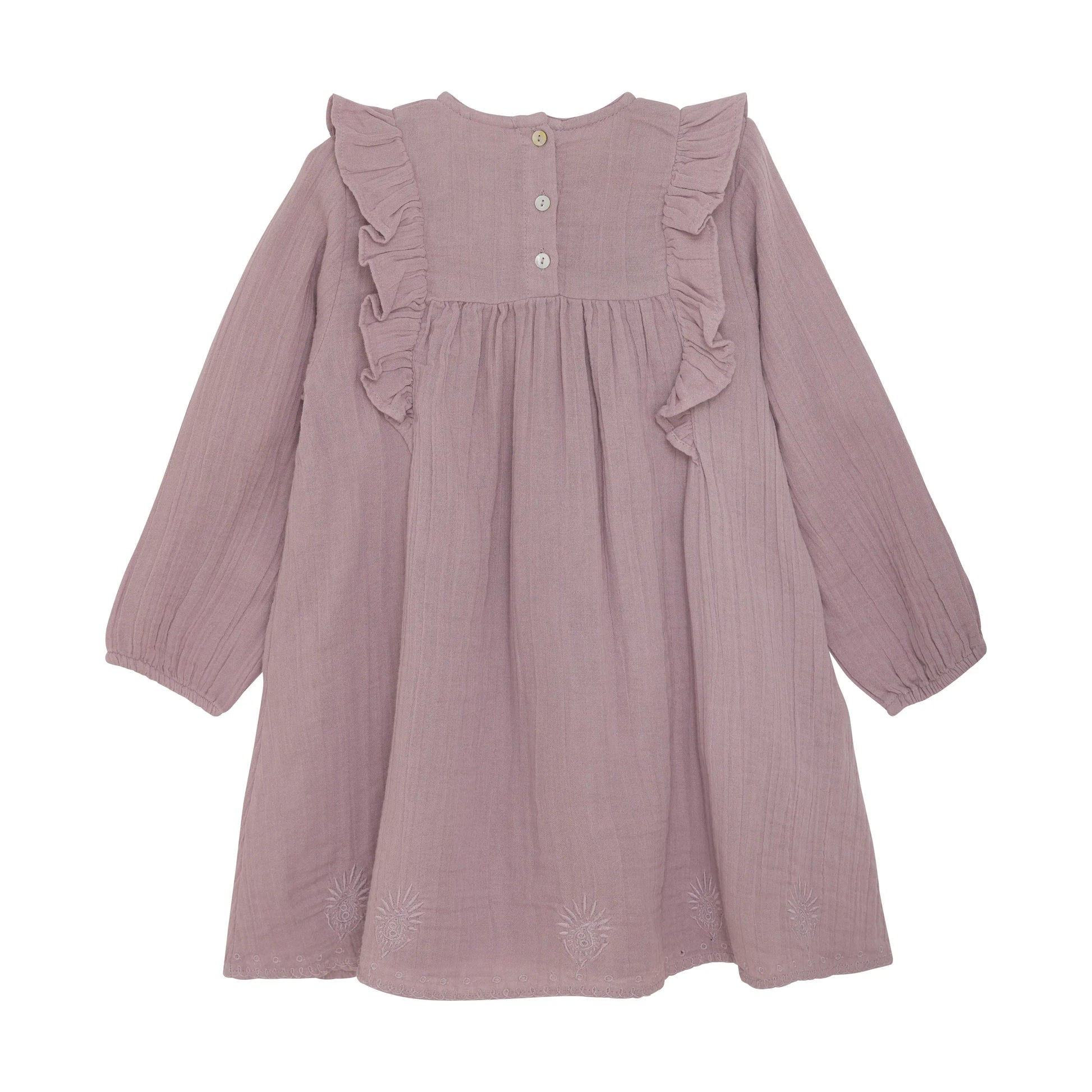 Minymo Kleid mit Rüschen und Stickereien in Flieder Mokkini Kindermode Gesperrt