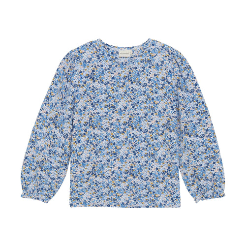 Minymo Langarmbluse mit floralen Mustern in Blau und Gelb