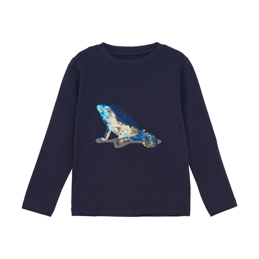 Minymo Langarmshirt mit Echse & Wendepailletten Mokkini Kindermode T-Shirt Langarm