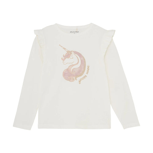 Minymo Langarmshirt | Einhorn-Motiv & Marshmallow White