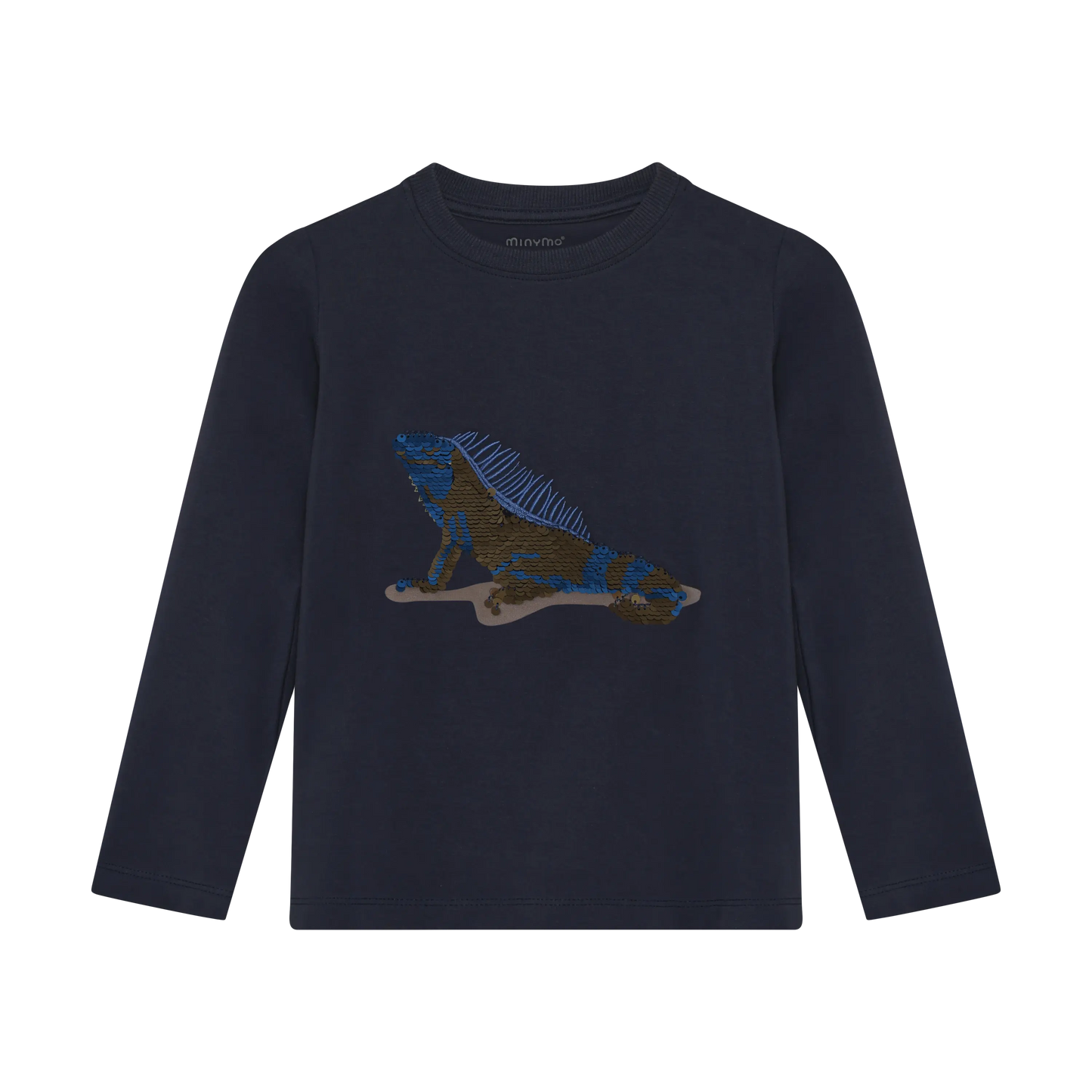 Minymo Langarmshirt mit Wendepailletten Echse Mokkini Kindermode Langarmshirt