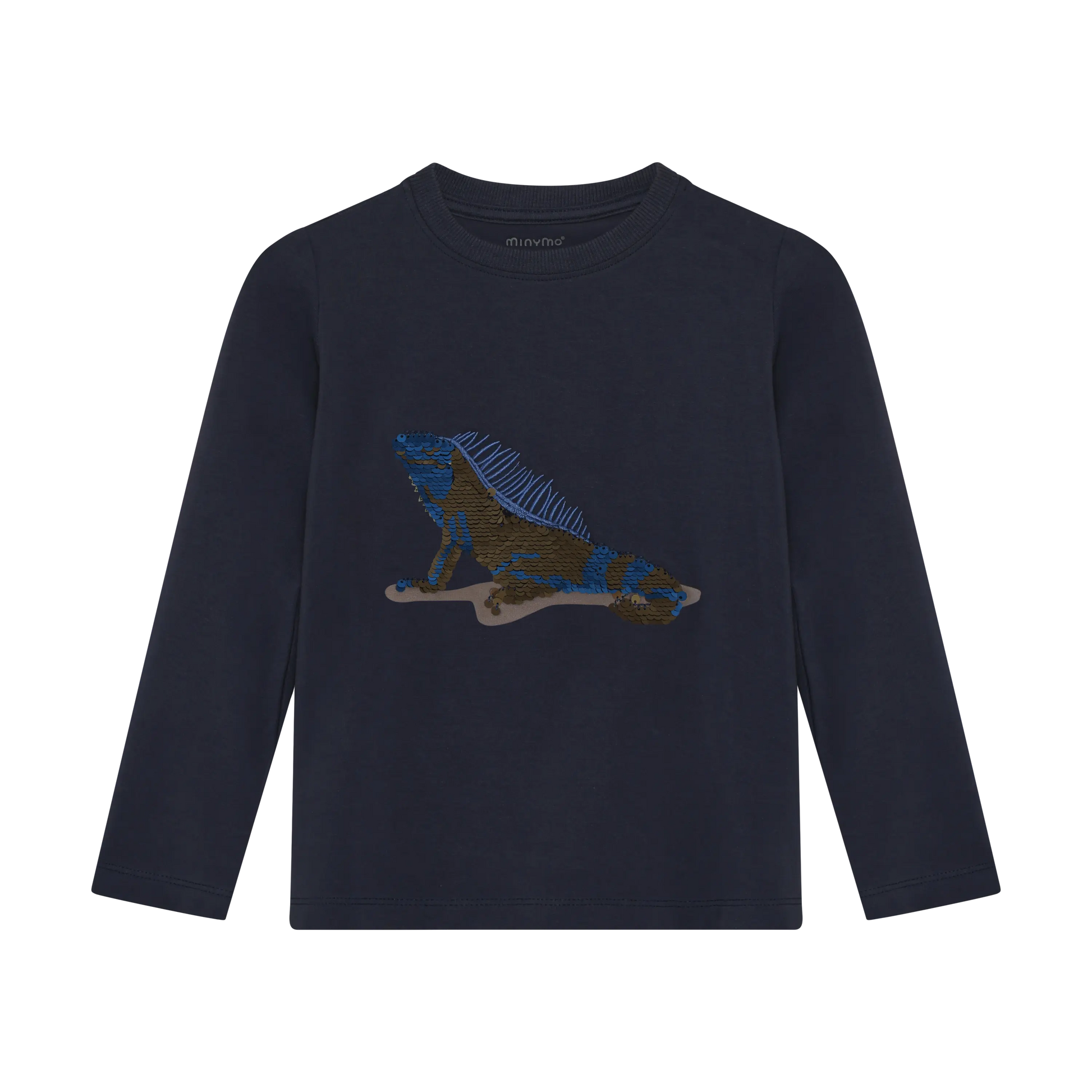 Minymo Langarmshirt mit Wendepailletten Echse Mokkini Kindermode Langarmshirt