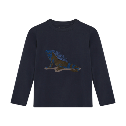 Minymo Langarmshirt mit Wendepailletten Echse Mokkini Kindermode Langarmshirt