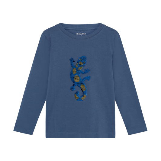 Minymo Langarmshirt mit Wendepailletten Echse Mokkini Kindermode Langarmshirt