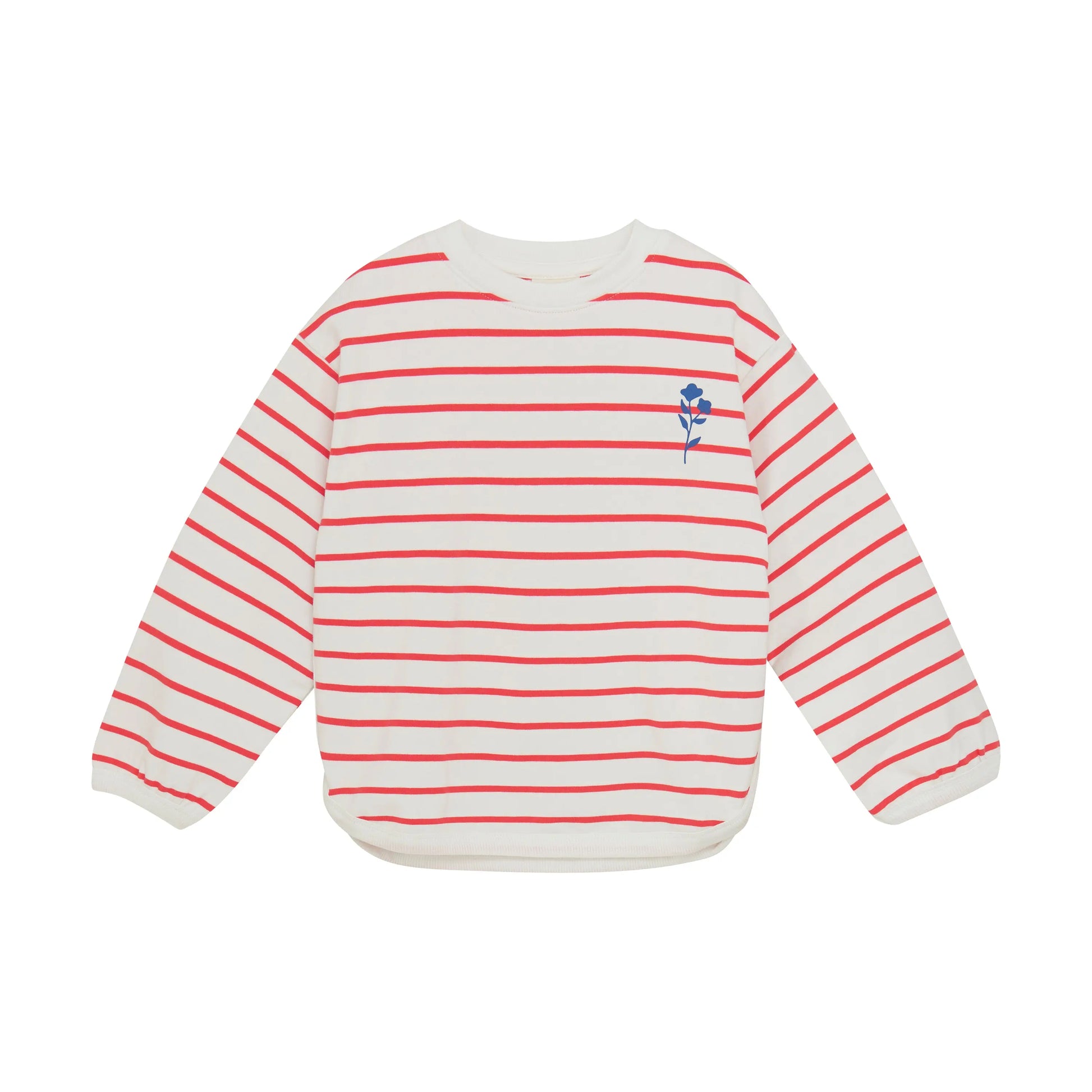 Minymo Langarmshirt mit roten Streifen und Blumenstickerei Mokkini Kindermode Gesperrt
