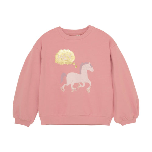 Minymo Sweatshirt | Pferde-Paillettenmotiv & Rosa