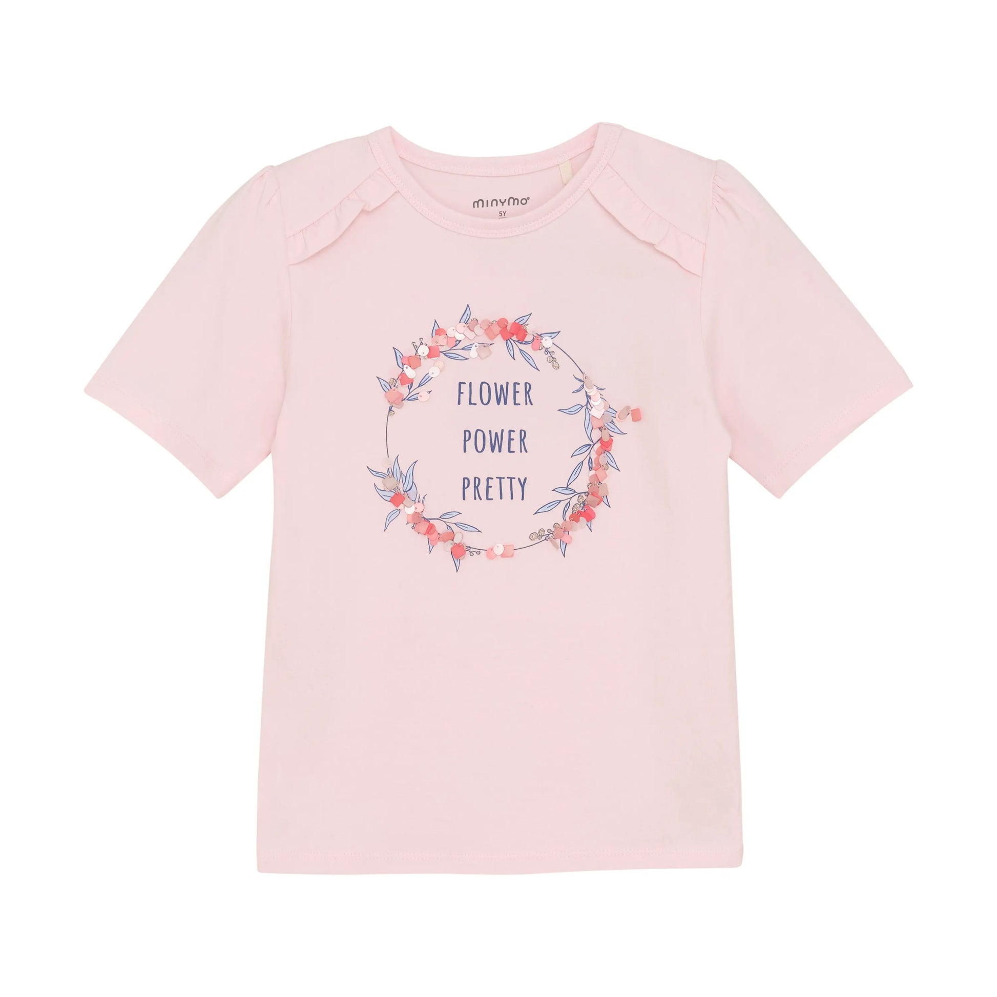 Minymo T-Shirt mit Blumenmotiv und "Flower Power Pretty" Print Mokkini Kindermode Gesperrt