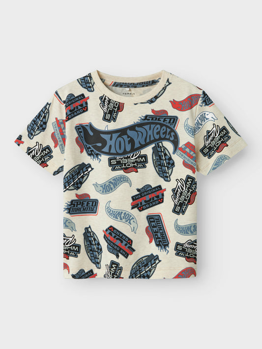 name it - T-Shirt mit Hotwheel-Alloverprint | beige