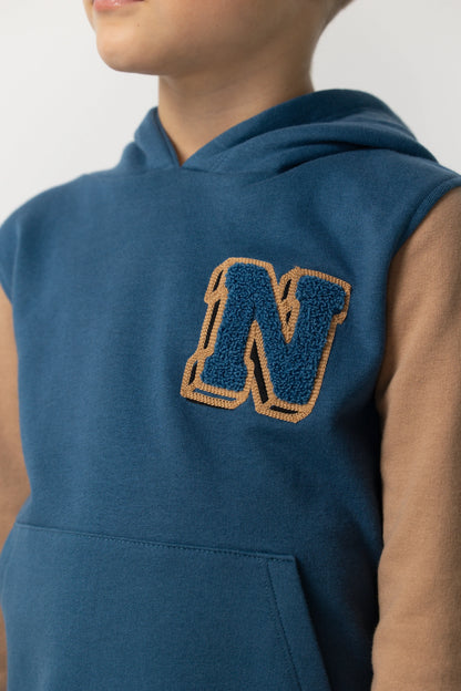 Noppies Sweatshirt mit Kapuze & N-Patch – Blau/Beige Mokkini Kindermode