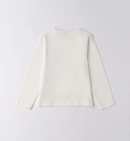 Sarabanda Langarmshirt weiß mit Candy-Motiv Mokkini Kindermode Langarmshirt