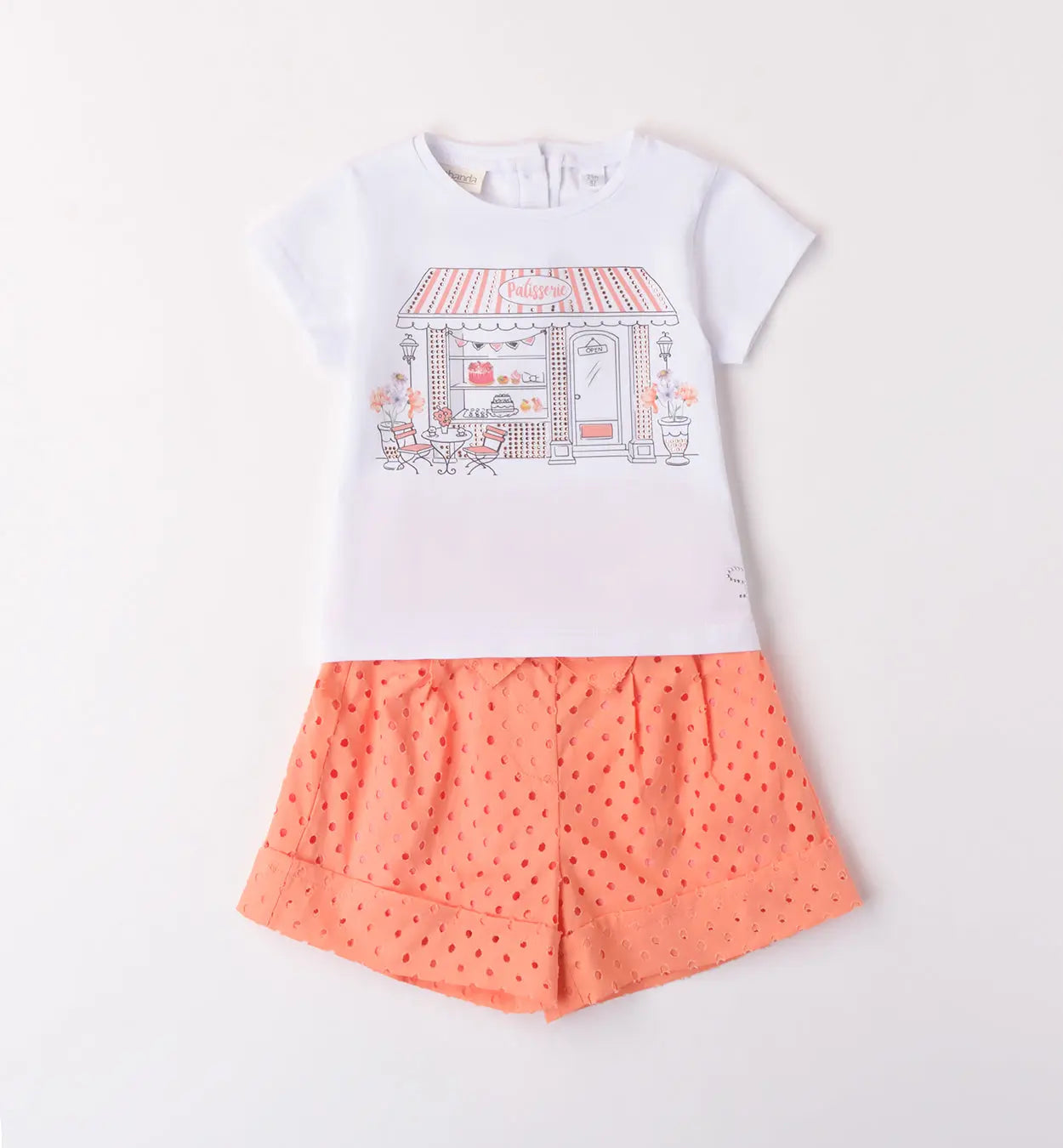 Sarabanda Set mit City-Print & Lochmuster-Shorts Mokkini Kindermode Mädchen Set