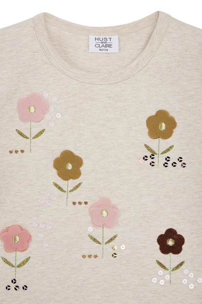 Hust & Claire - Ajna - T-Shirt Langarm mit Chiffon Blumen -  - Hust&Claire