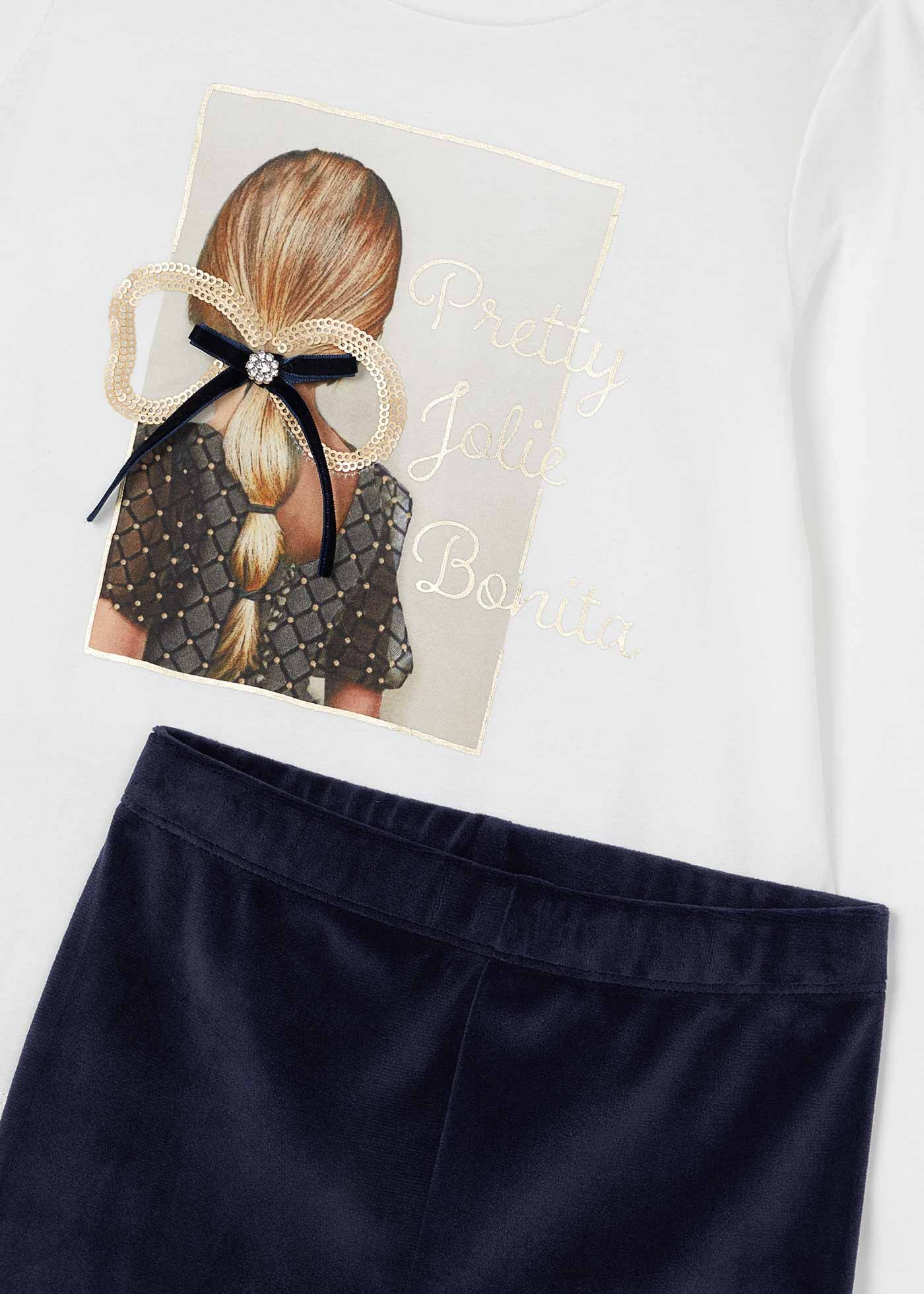 Mayoral Set mit Schleifenapplikation und Samtleggings weiß - Set - Mayoral
