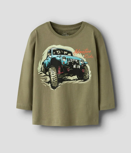 name it- Langarmshirt Auto-Print Khaki Mokkini Kindermode